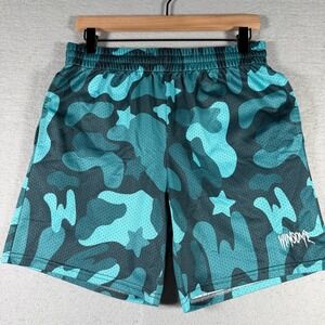 Winsome Mens‎ Teal Camo Star Mesh Basketball Athletic Shorts Small 12445